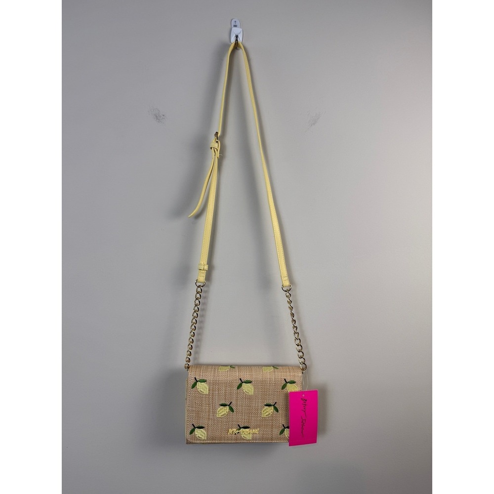 NEW Betsey Johnson Lemon Motif Embroidered Straw Texture Crossbody Bag - Picture 2 of 9